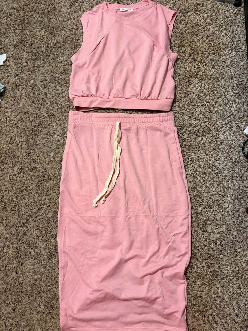 THEMOGAN Women's Pink Sleeveless Crop Top and Skirt Two-Piece Set Style MKS7579